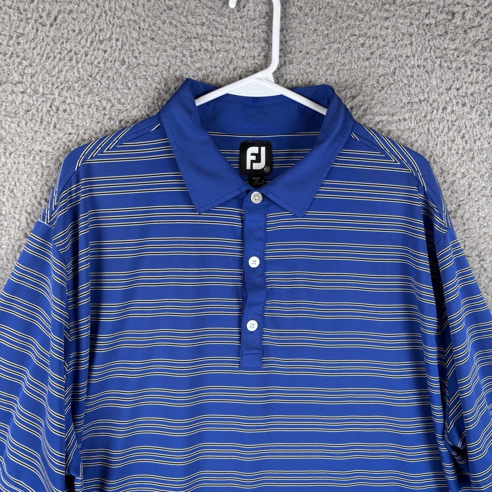 FootJoy FJ Polo Shirt Mens 2XL Blue Golf Performance Striped Lightweight Stretch